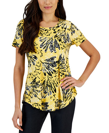 Women's Feather Sketch Printed Relaxed Top, Created for Macy's J&M Collection