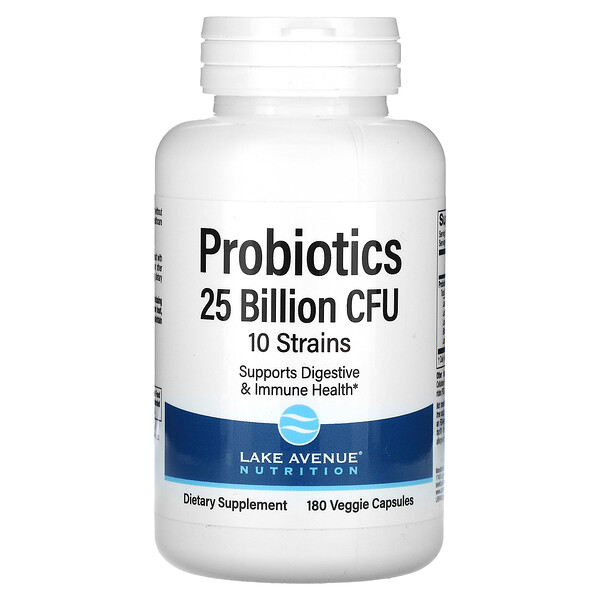 Пробиотики, 10 штаммов - 25 миллиардов КОЕ - 60 растительных капсул - Lake Avenue Nutrition Lake Avenue Nutrition