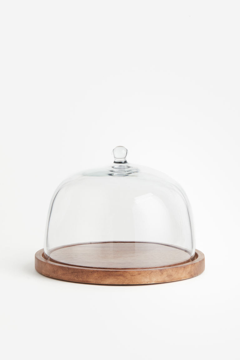 Маленький стеклянный купол с деревянным подносом H&M