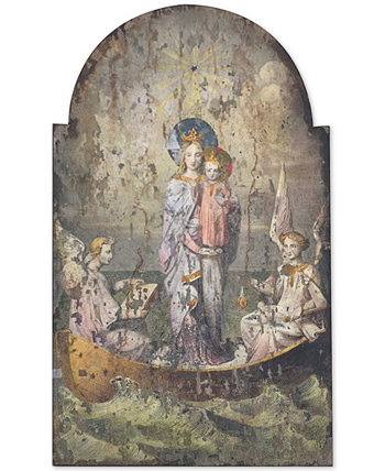 Деревянный декор стены с винтажным изображением Марии и ангелов, многоцветный Storied Home