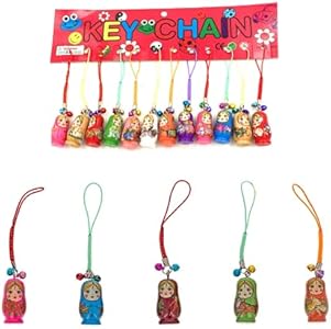 Set of 12 Fashion Jewelry Drip Charm Key Chains Wooden Nesting Dolls with Key Rings Keychains Decorative Gifts Hotusi