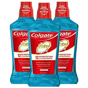 Colgate Total Alcohol Free Mouthwash For Bad Breath, Antibacterial Formula, Peppermint - 1L, 33.8 Fluid Ounce (3 Pack) Visit the Colgate Store