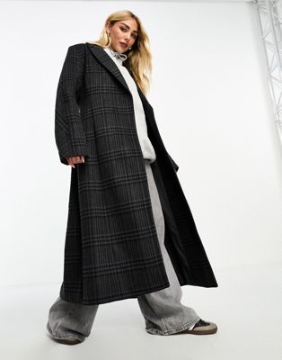 Элегантное структурированное пальто в темно-серую клетку Weekday Delila из смесовой шерсти Weekday