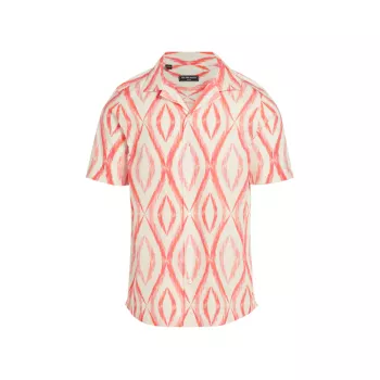 Рубашка приталенного кроя с волнистым принтом и короткими рукавами Saks Fifth Avenue