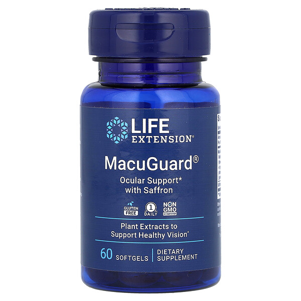 MacuGuard, Защита Зрения с Шафраном - 60 мягких капсул - Life Extension Life Extension