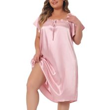 Plus Size Satin Silk Nightgown For Women Pleated Loose Sleepwear Nightshirt Sleep Dresses Agnes Orinda