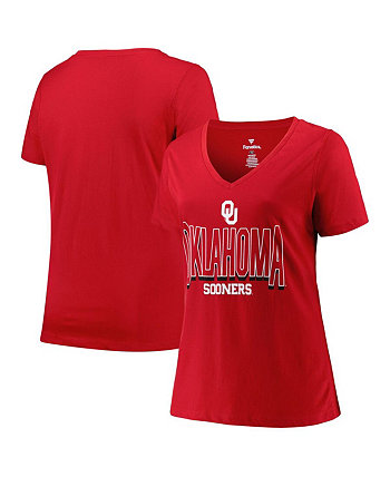 Женская футболка Crimson Oklahoma Earlys Plus Size с v-образным вырезом и боковой линией Fanatics