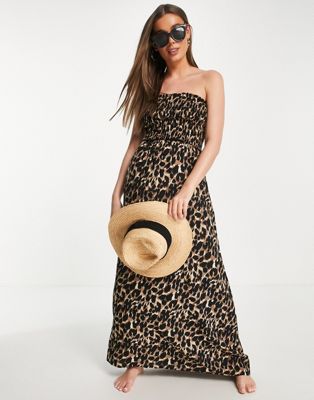 Пляжное платье-бандо макси с леопардовым принтом Influence Influence