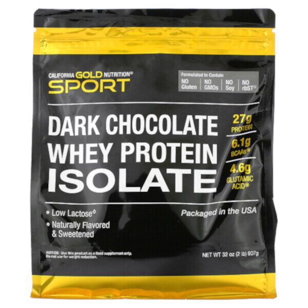 100% изолят сывороточного протеина, темный шоколад, 2 фунта (907 г) California Gold Nutrition