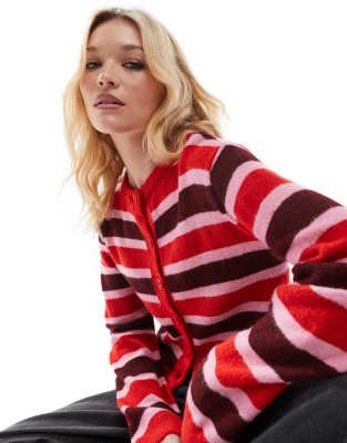 ASOS DESIGN boxy fit knit cardigan in red and burgundy stripe ASOS DESIGN