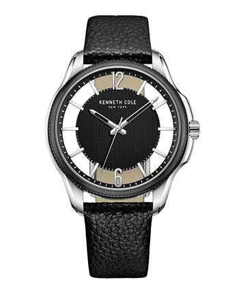Мужские часы с прозрачным циферблатом, черный ремешок из натуральной кожи, 42 мм Kenneth Cole