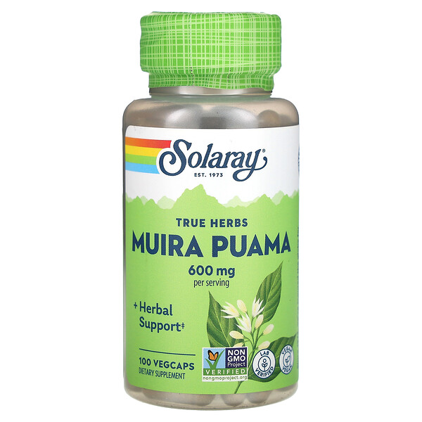 True Herbs, Муира Пуама, 600 мг, 100 растительных капсул (300 мг на капсулу) Solaray