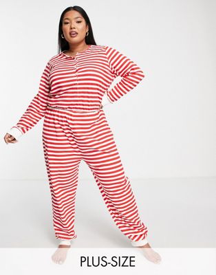 Pieces Curve Christmas onesie in red & white stripe Pieces Plus