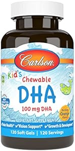 Carlson - Kid's Chewable DHA, 100 mg DHA, Brain Health, Vision Function, Growth & Development, Orange, 120 Chewable Softgels (Жевательные мягкие капсулы) Carlson