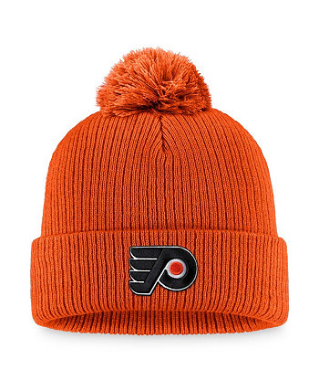 Мужская оранжевая вязаная шапка с манжетами и помпоном Philadelphia Flyers Core Primary Logo Fanatics