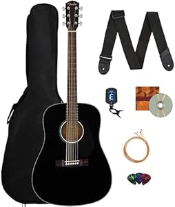 Fender CD-60S Solid Top Dreadnought Acoustic Guitar - Black Bundle with Gig Bag, Tuner, Strap, Strings, Picks, and Austin Bazaar Instructional DVD Fender