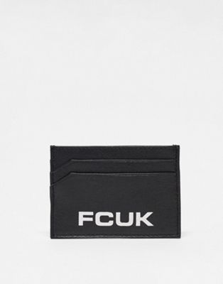 Черный кожаный картхолдер с большим логотипом French Connection FCUK French Connection