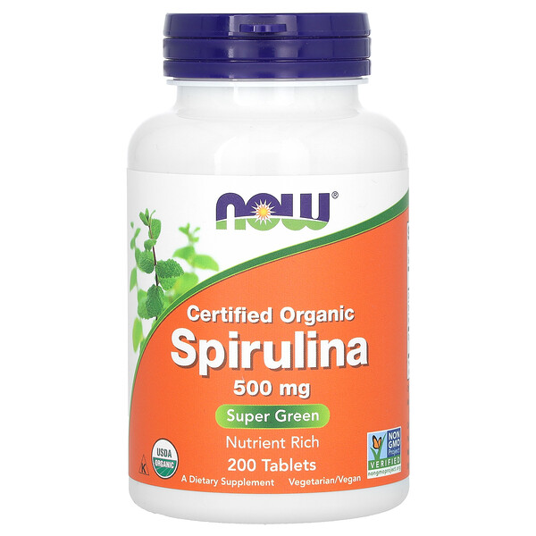 Сертифицированная Органическая Спирулина - 3000 мг - 200 таблеток (500 мг на таблетку) - NOW Foods NOW Foods