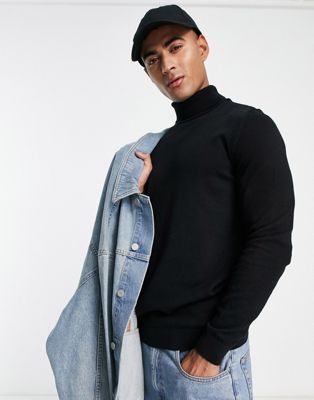 Черный вязаный свитер узкого кроя с высоким воротником New Look New Look