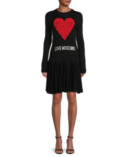 Платье-свитер с сердцем из смесовой шерсти LOVE Moschino
