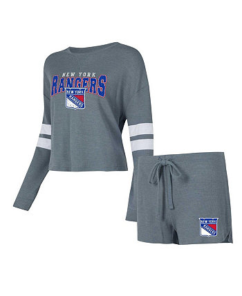 Женский серый рваный комплект из футболки с длинными рукавами и шорт New York Rangers Meadow Concepts Sport