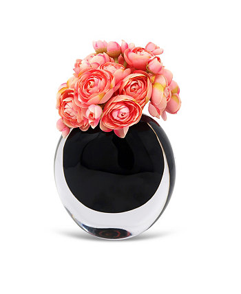 Black Glass Vase with Black Inlay and Pink Flowers Vivience