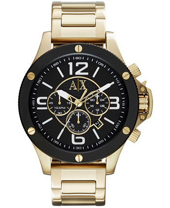 Мужские часы с хронографом золотистого цвета из нержавеющей стали с браслетом 48 мм Armani Exchange