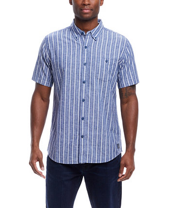 Men's Short Sleeve Striped Cotton Button Down Shirt Weatherproof Vintage