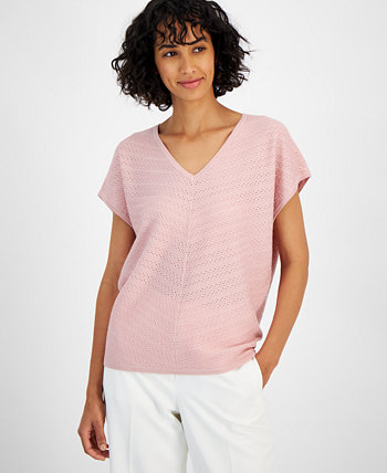 Women's V-Neck Pointelle Cap-Sleeve Sweater T Tahari