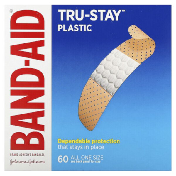 Лейкопластыри Tru-Stay, пластиковые, 60 шт. Band Aid