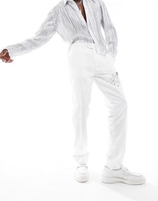Белые облегающие костюмные брюки с украшением Devils Advocate Devils Advocate
