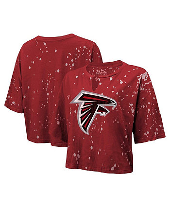 Women's Red Distressed Atlanta Falcons Bleach Splatter Notch Neck Crop T-shirt Majestic