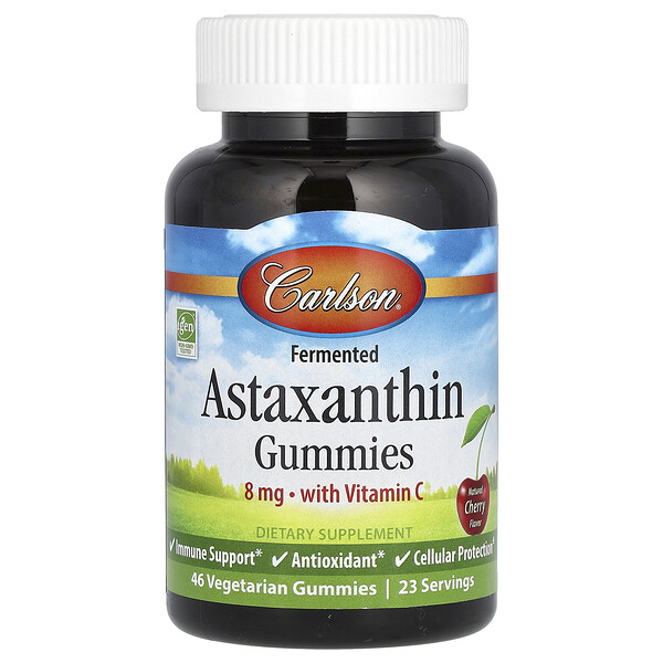 Астаксантиновые жевательные конфеты с витамином С, натуральная вишня, 8 мг, 46 жевательных конфет (4 мг на жевательную конфету) Carlson