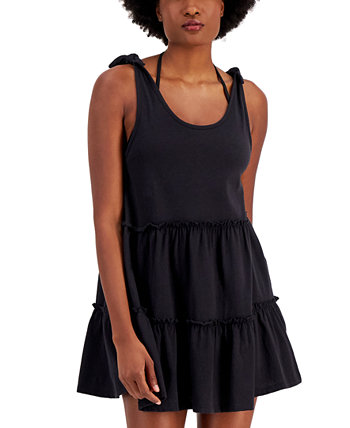 Juniors' Cotton Tie-Shoulder Tiered Cover-Up Dress, Created for Macy's Miken
