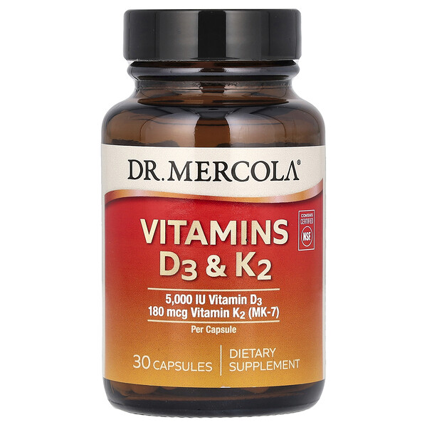 Витамин D3 и K2 - 5000МЕ и 180 мкг - 30 капсул - Dr. Mercola Dr. Mercola