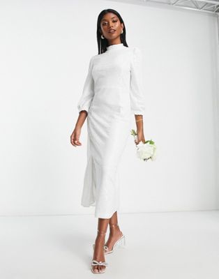Белое платье миди с длинными рукавами и пайетками Y.A.S Bridal Y.A.S