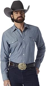 Wrangler Men's Western Work Shirt Washed Finish, Medium Blue Chambray, 16.5-36 Wrangler