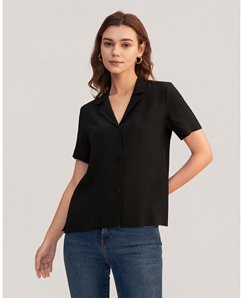 Women's V Neck Half-Sleeve Notch Silk Shirt LILYSILK