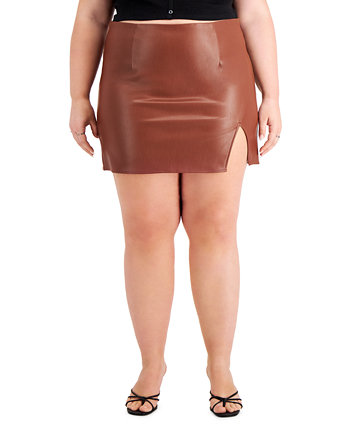 Модная мини-юбка большого размера из искусственной кожи с разрезом Tinseltown