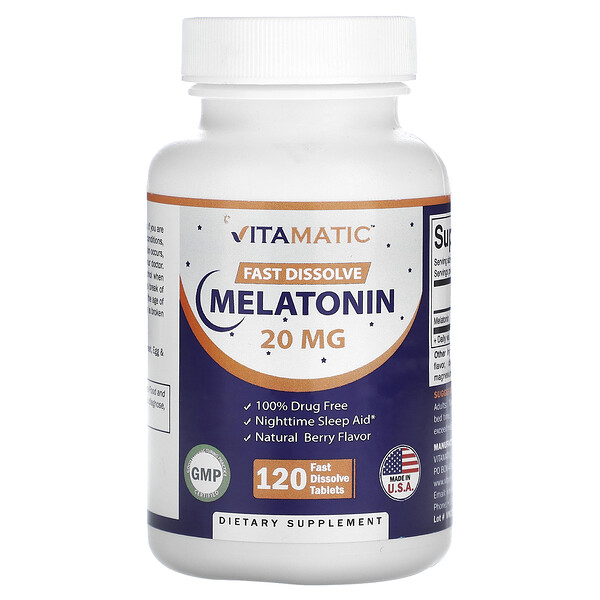 Мелатонин, Натуральная ягода, 20 мг, 120 быстрорастворимых таблеток - Vitamatic Vitamatic