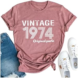 50th Birthday Gift T Shirts for Womens 1974 Original Parts Vintage Tees Funny 50th Birthday Gift Party Tee Shirts Tops GREFLYING