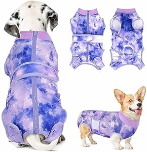 Lukovee Recovery Suit for Dogs, Zipper On Recovery Suit for Female Male Dog, Onesie Abdominal Wounds Cone E-Collar Alternative Prevent Licking Spay Recovery Suit (Purple Tie-dye,Large) Lukovee