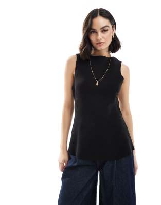 ASOS DESIGN knit structured peplum top in black Asos Design