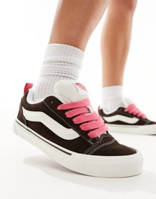 Коричнево-белые кроссовки Vans Knu Skool с розовыми шнурками Vans