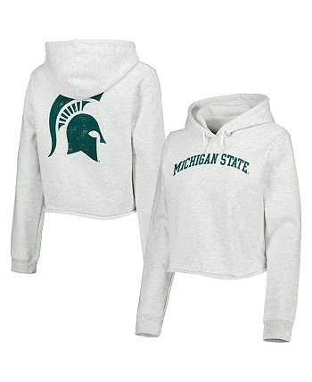 Women's Ash Michigan State Spartans 2-Hit 1636 Cropped Pullover Hoodie League Collegiate Wear