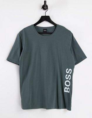 Футболка цвета хаки с вертикальным контрастным логотипом BOSS Bodywear Identity BOSS Bodywear