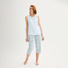 Women's Croft & Barrow® Smocked Sleeveless Pajama Top & Cropped Drawstring Pajama Pants Set Croft & Barrow