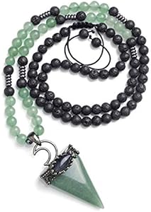 Jovivi 6mm Natural Amethyst Crystal Pendulum Necklace Lava Rock Labradorite Healing Chakra Triangle Pendulum Crystal w/Moon 25inches Adjustable Jovivi