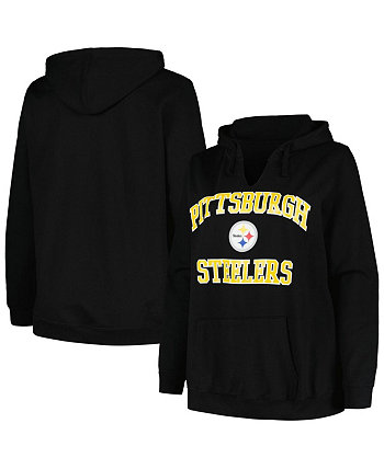 Women's Black Pittsburgh Steelers Plus Size Heart and Soul V-Neck Pullover Hoodie Fanatics