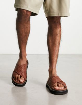 ASRA Salz cross strap weave sandals in tan leather ASRA